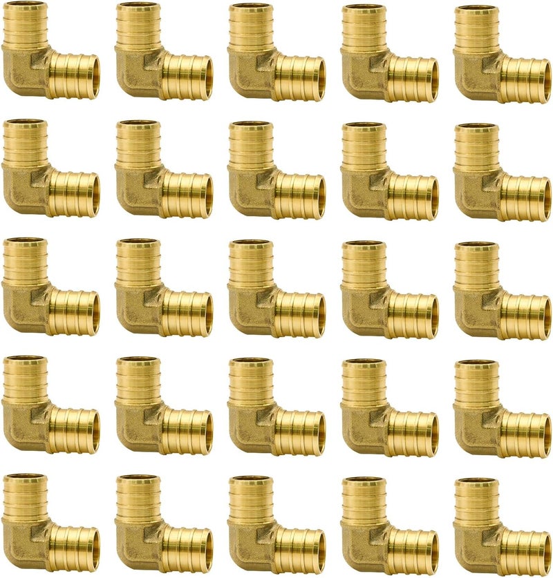 Ruby Q 25 Pack 3/4" PEX Fittings, PEX Elbow Fittings, Brass PEX Fittings for PEX Tubing Pipe - Image 1